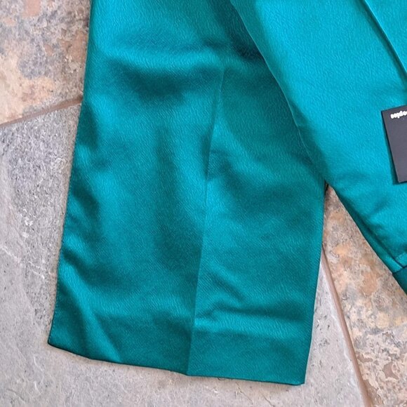 The Kooples Size XS Emerald Satin Cropped Pants Straight Leg Front Pockets NWT - Picture 5 of 15